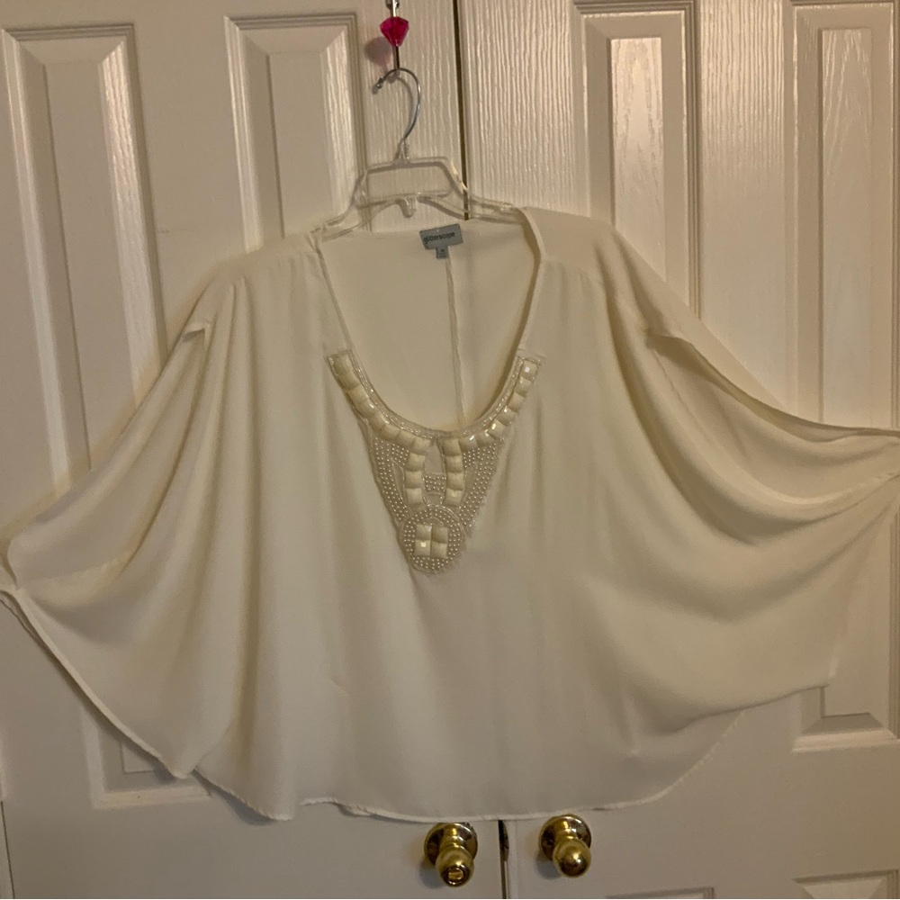 GlittersScape Ivory Batwing Top w/Beaded Neckline - 3X NWOT